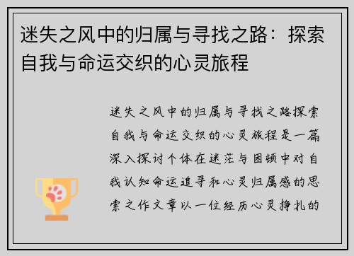 迷失之风中的归属与寻找之路：探索自我与命运交织的心灵旅程